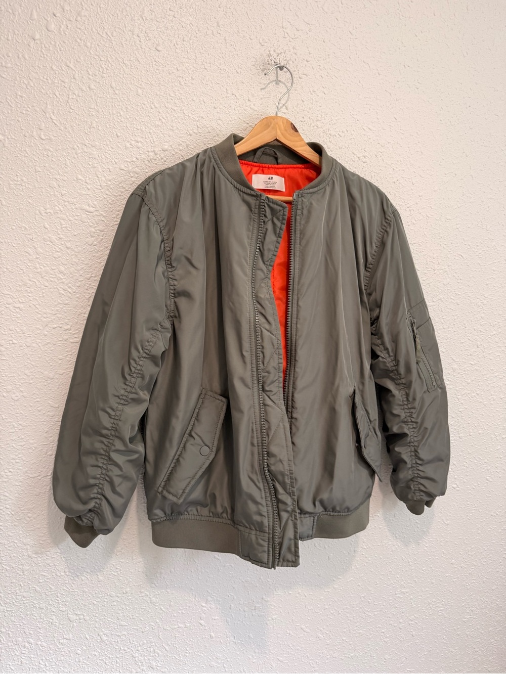H&M military fought jacket green and orange lined bomber coat S